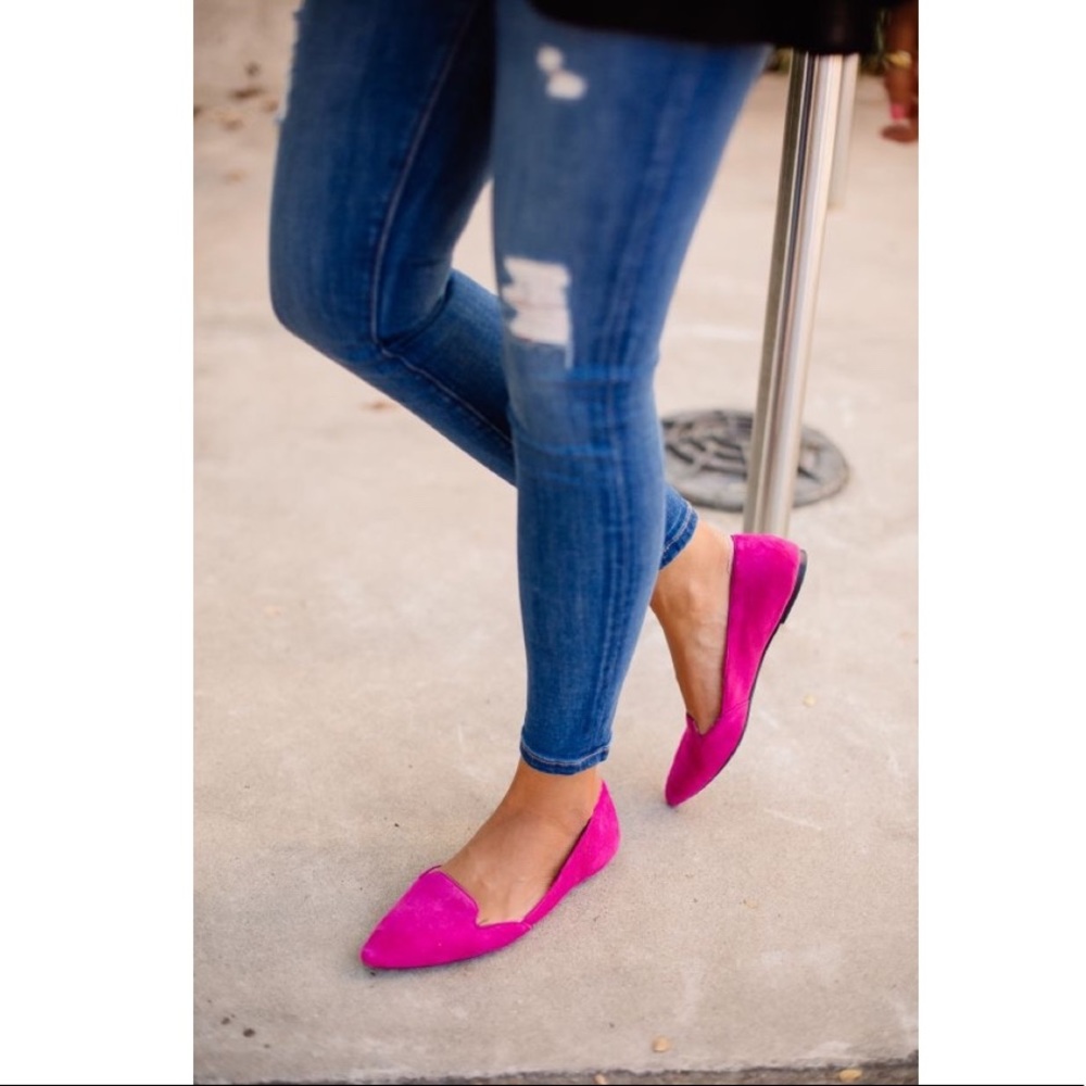 Velvet hot pink pointed flats